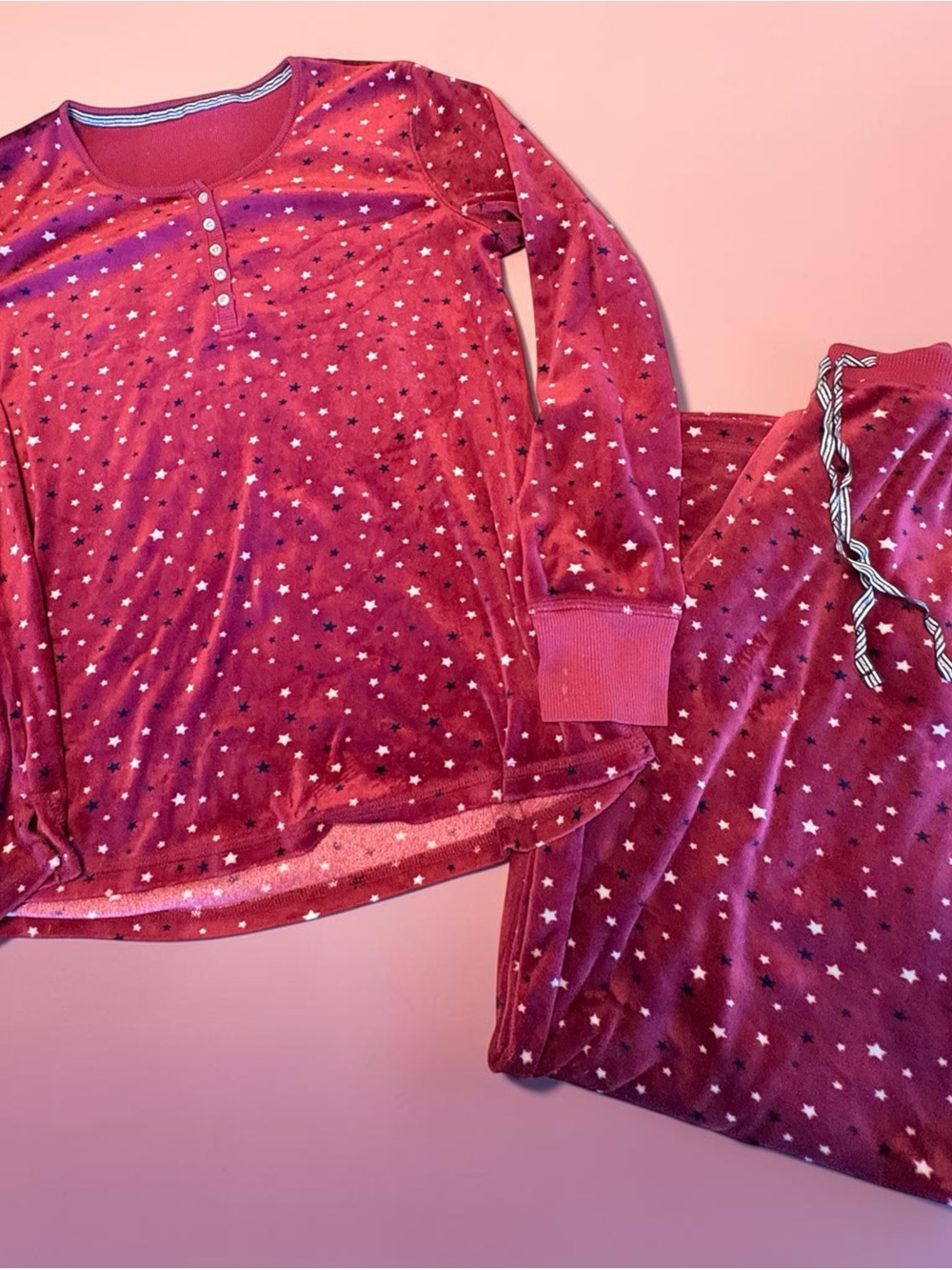 PJ’s Nautica Maroon Velour Star-Print Pajama Set. Womens medium. Very soft